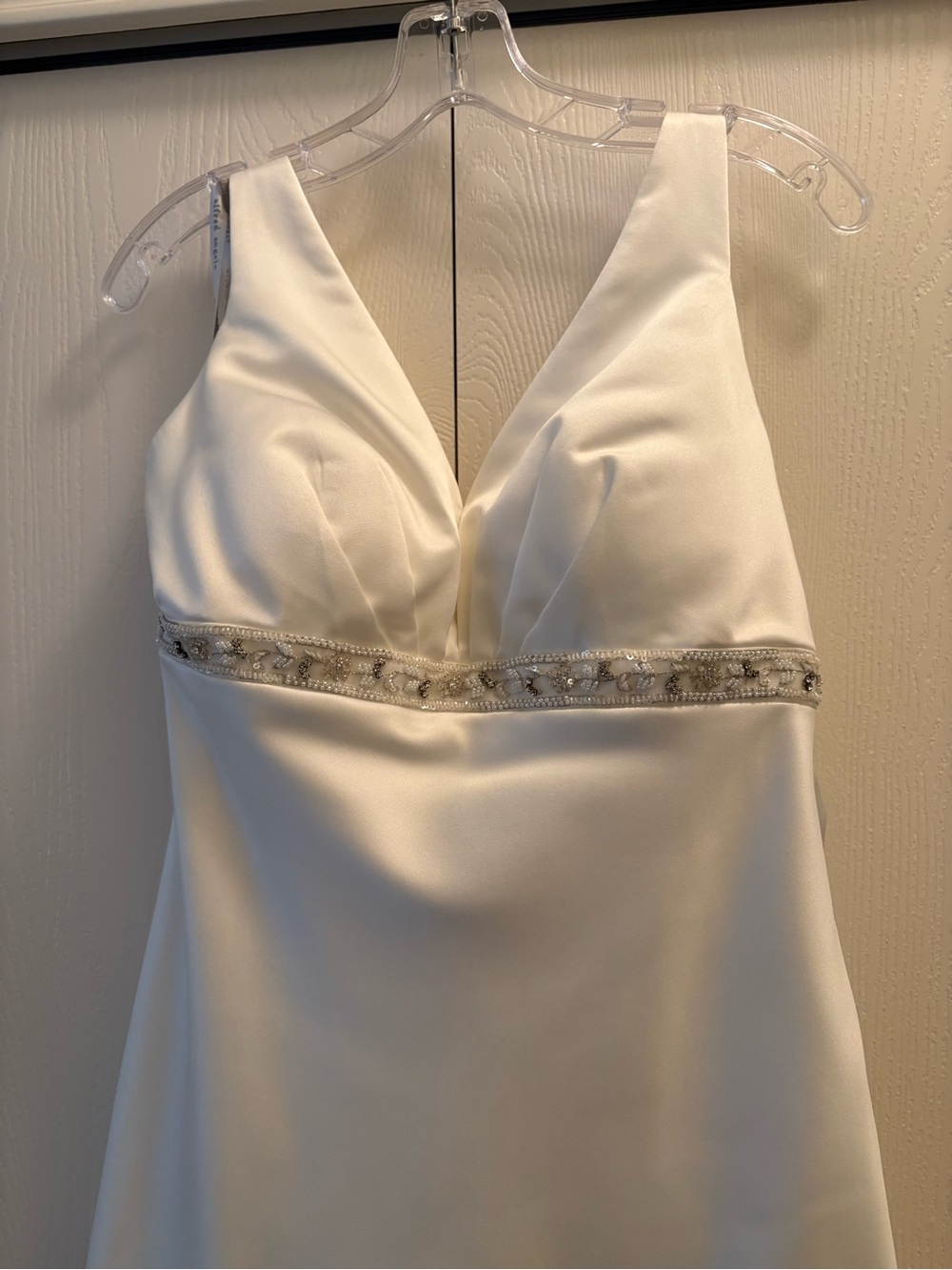 Alfred Angelo Cream Satin V-Neck Wedding Dress with Beaded Waist